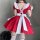 Sexy lace maid costume featuring red dress with white accents, cross-back design, and adjustable straps for a seductive apron...