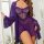 Woman wearing purple lace sleep dress with sheer mesh, adjustable straps, and matching robe. breathable erotic lingerie for w...
