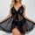 Sexy lace sleepwear set featuring high-slit design, elegant black lace with sheer fabric, perfect for feminine allure and fli...
