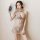 Sexy lingerie sleepwear set featuring sheer peek-a-boo nightgown and cheeky bra top with flirty qipao-inspired design.