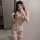 Sexy maid costume set for women featuring lace bodysuit with open-crotch design, seductive strap top, and passionate lingerie...