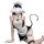 Sexy maid costume for women featuring sheer lingerie set with open-crotch design, playful and flirty sleepwear outfit.