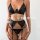 Sexy black lace lingerie set with bra, thong & garter straps – -style seductive three-piece outfit for women.