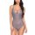 Woman wearing a sexy plus size lace bodysuit with deep v neckline, transparent mesh, floral patterns, and adjustable straps.
