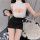 Sexy secretary costume skirt set - white top with cutout, black mini skirt, perfect plus size bedroom outfit for women.