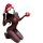 Woman in shiny red mesh bodysuit with built-in sleeve, wearing santa hat, holding gift box, kneeling pose.