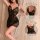 Woman wearing sexy transparent lace sleepwear set with delicate straps and intricate detailing, perfect for seductive bedroom...