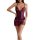 Woman wearing purple lace sleepwear set with bow details, featuring transparent fabric and seductive design for intimate mome...