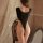 Suoqing sexy ice silk bodysuit - open-crotch lingerie set with sheer cutouts & uniform style, showcased from back view highli...
