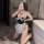 SUQING Sexy Maid Costume Set with Lace Trim & Halter Neck Apron – Seductive Sleepwear Outfit for Adults - Product Image