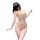 Woman modeling see-through lace lingerie set with gold chains, featuring peekaboo design and detachable accents.