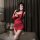Sexy red bodysuit dress with lace details, perfect for winter and new year celebrations. features thong-style design and stoc...