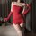 Sexy red dress with white trim, long gloves, and stockings, perfect for midnight hot nights.