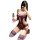Woman in purple lace bodysuit holding wine glass, showcasing sheer tight-fit erotic lingerie for bedroom wear.