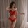 Womens sexy lace deep v bodysuit - sheer mesh open-crotch sleepwear & bedroom robe, featuring elegant red lace design with de...