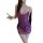 Woman wearing purple lace sleepwear set with sheer details and bows, holding a glass. perfect for intimate nights and role pl...
