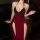 Sexy red dress with lace detailing and thigh-high slit, perfect for evening wear or cosplay. flirty design with sheer fabric ...