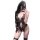 Woman wearing black sheer lace bodysuit with open crotch, taking mirror selfie. high-end tight fit date night outfit set.