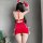 Sexy red christmas-themed lingerie set featuring a revealing backless design with playful white accents, perfect for festive ...