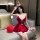 Sexy low-cut v-neck christmas costume dress with festive headband and balloon accessory, perfect for holiday celebrations.
