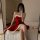Sexy yet sweet holiday party dress featuring a festive red color with white fur trim, perfect for live streamers and stage pe...