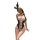 Woman wearing yeqin sexy bunny costume – sheer lace bodysuit with bunny ears, bow tie, and open-crotch design.