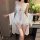 Sexy yese lace trim hollow-out cami sleep dress with matching robe - elegant white lingerie set for women