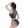Woman modeling black sheer floral mesh lingerie set with rippable lace bra and panty, body-hugging and breathable.