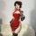 Elegant red vintage cheongsam sleepwear featuring high slit and seductive design, perfect for festive celebrations.