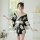 A woman models a hua ying japanese kimono lingerie set, featuring a floral design and elegant off-shoulder style, perfect for...